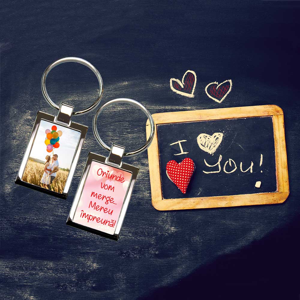 Breloc metalic cu poza si mesaj