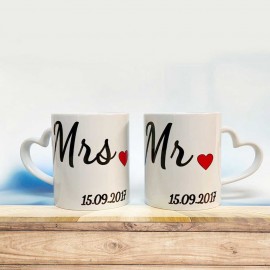 Set căni toartă inimă “Mr & Mrs”